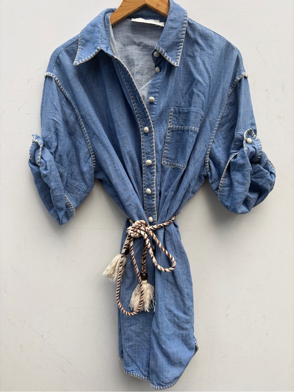 Zimmermann Blanket Stitch Denim Mini Dress